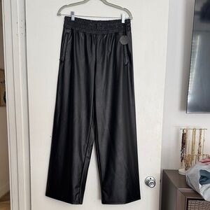 Aerie offline Black Faux Leather Wide-Leg Pants